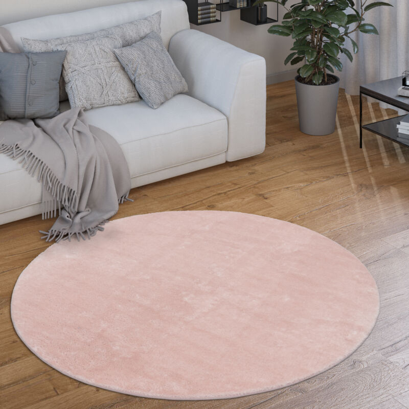 Tapis Rond Salon Tapis Poil Ras Moderne Moelleux Lavable Monochrome 200 cm rond, Rose - Paco Home
