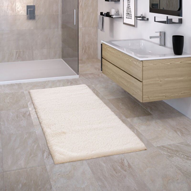 Tapis Salle De Bain Tapis De Bain Antidérapant Moelleux Lavable Monochrome 70x120 cm, Crème - Paco Home