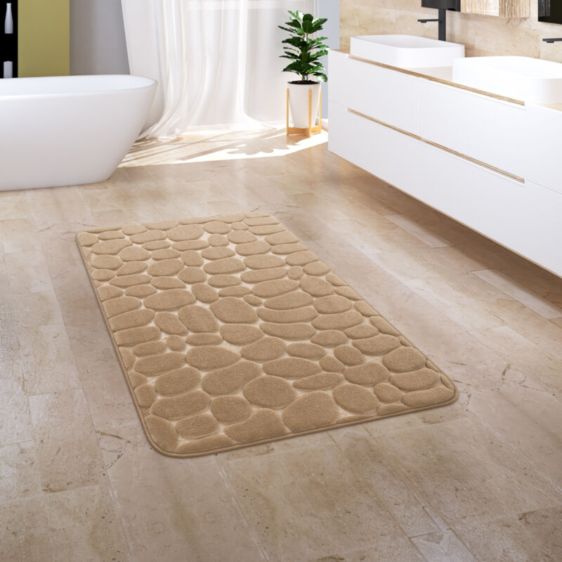 Tappeto Bagno Tappeti Bagno Moderni Lavabile In Lavatrice Antiscivolo Tappeto Morbido Ottica Di Pietra Beige Taupe Lavabile Beige Taupe 50x80 cm - Paco Home