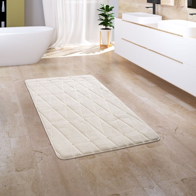 Tapis Salle De Bain Tapis De Bain Moelleux Mousse à Mémoire De Forme 3D Crème 4, 65x120 cm (de) - Paco Home