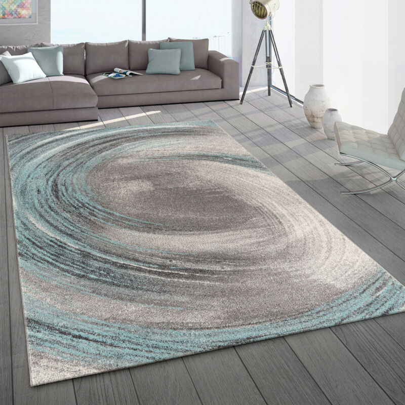 Tapis Salon Chambre Adulte Poils Ras Abstrait Vintage Geometrique Gris Turquoise Beige 60x100 cm - Paco Home