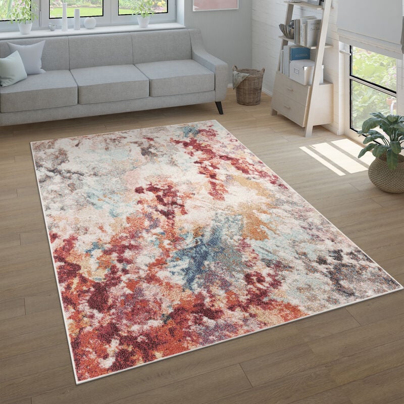 Paco Home Tapis Salon Chambre Adulte Poils Ras Moderne Motif Abstrait Vintage 160x220 cm, Multicolore 3