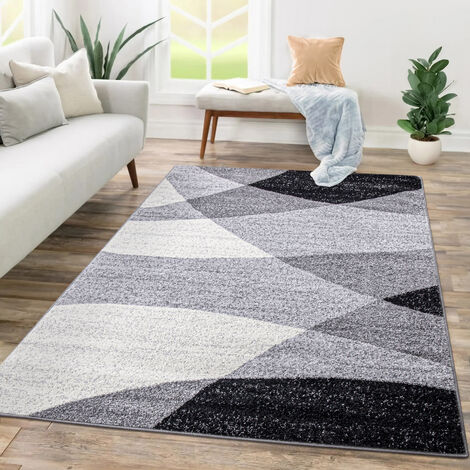 Paco Home Tapis Salon Chambre Adulte Poils Ras Motif Abstrait Motif Geometrique Vagues 160x220 cm, Gris 2