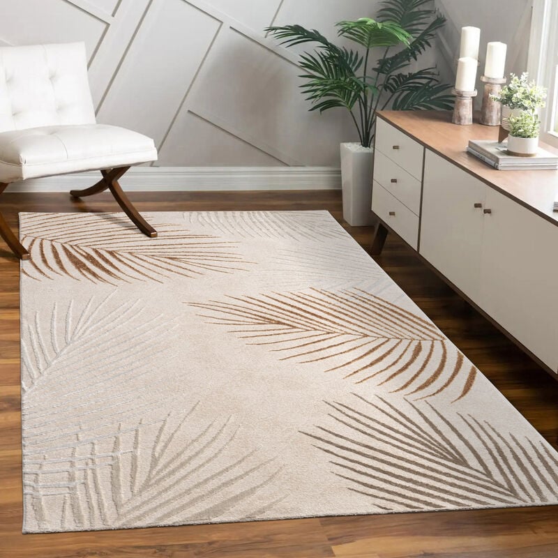 Tapis Salon Chambre Adulte Poils Ras Motif Fleuri Arc-en-ciel Motif Geometrique 200x290 cm, Beige 2 - Paco Home