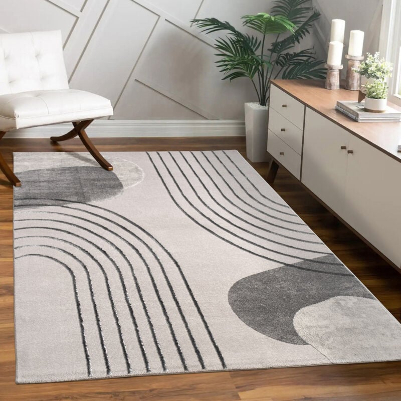 Tapis Salon Chambre Adulte Poils Ras Motif Fleuri Arc-en-ciel Motif Geometrique 160x230 cm, Gris 4 - Paco Home