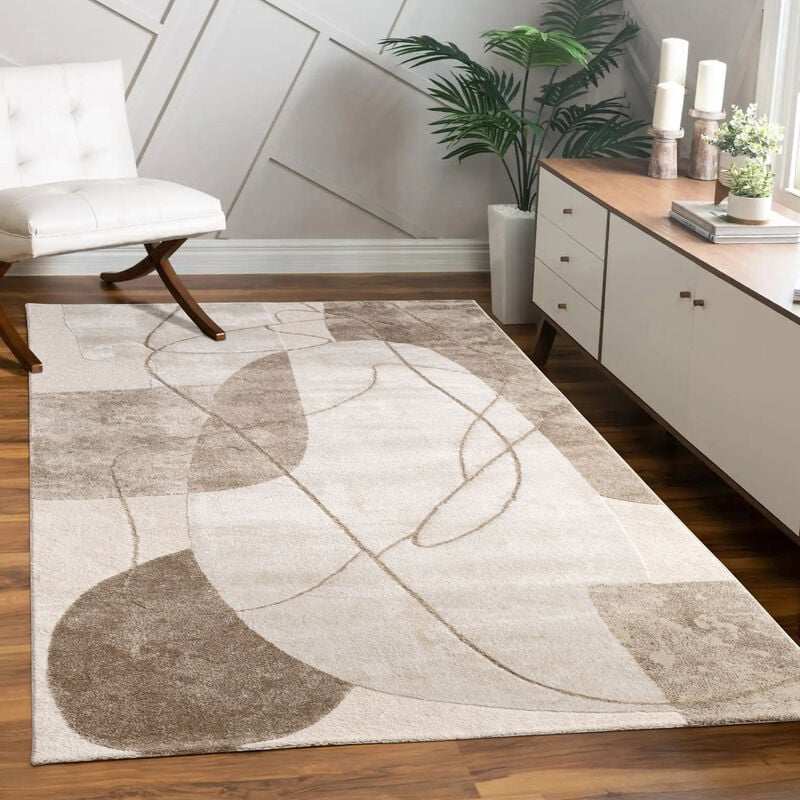 Tapis Salon Chambre Adulte Poils Ras Motif Fleuri Arc-en-ciel Motif Geometrique 160x230 cm, Beige - Paco Home