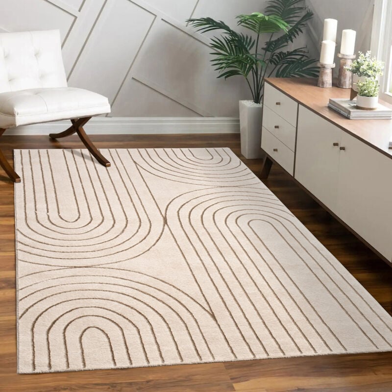 Tapis Salon Chambre Adulte Poils Ras Motif Fleuri Arc-en-ciel Motif Geometrique 80x150 cm, Crème - Paco Home