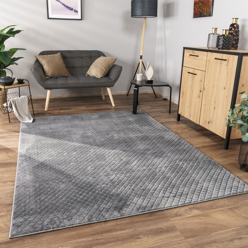 Tapis Salon Chambre Adulte Poils Ras Motif Scandinave Motif Boho 3D Anthracite, 120x160 cm - Paco Home