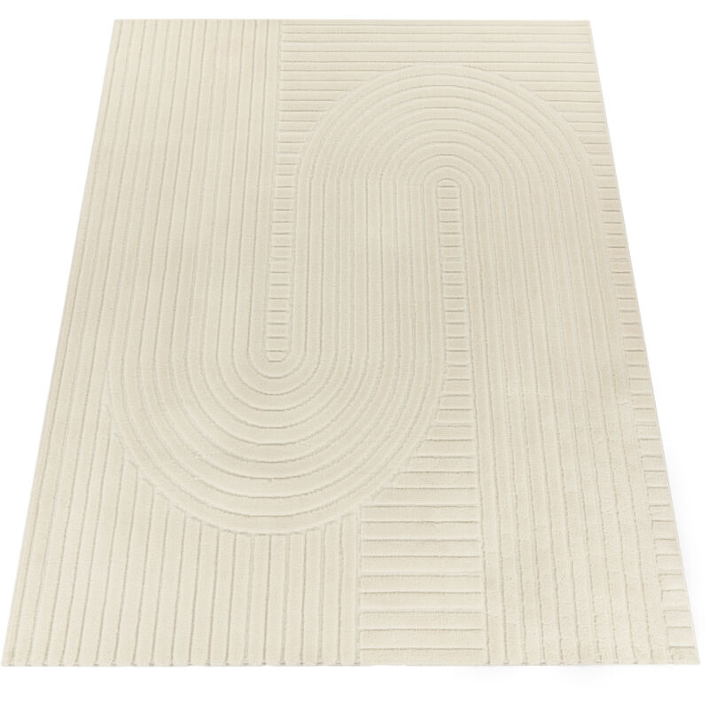 Tapis Salon Chambre Adulte Poils Ras Scandinave Boho Arc Geometrique Uni Crème 80x150 cm - Paco Home