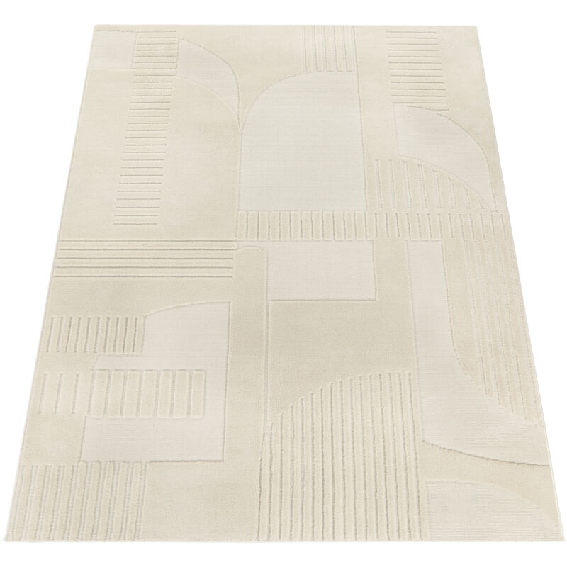Tapis Salon Chambre Adulte Poils Ras Scandinave Boho Geometrique Uni Crème 200x290 cm - Paco Home