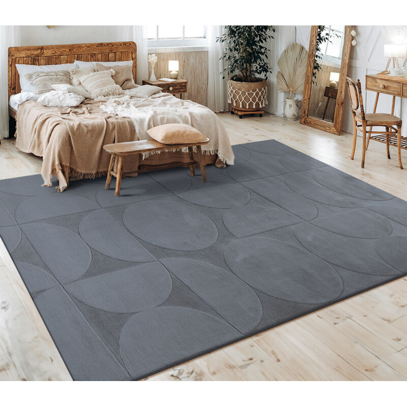 Paco Home - Tapis Salon Chambre Adulte Poils Ras Scandinave Motif Boho Motif Geometrique 160x220 cm, Anthracite 6