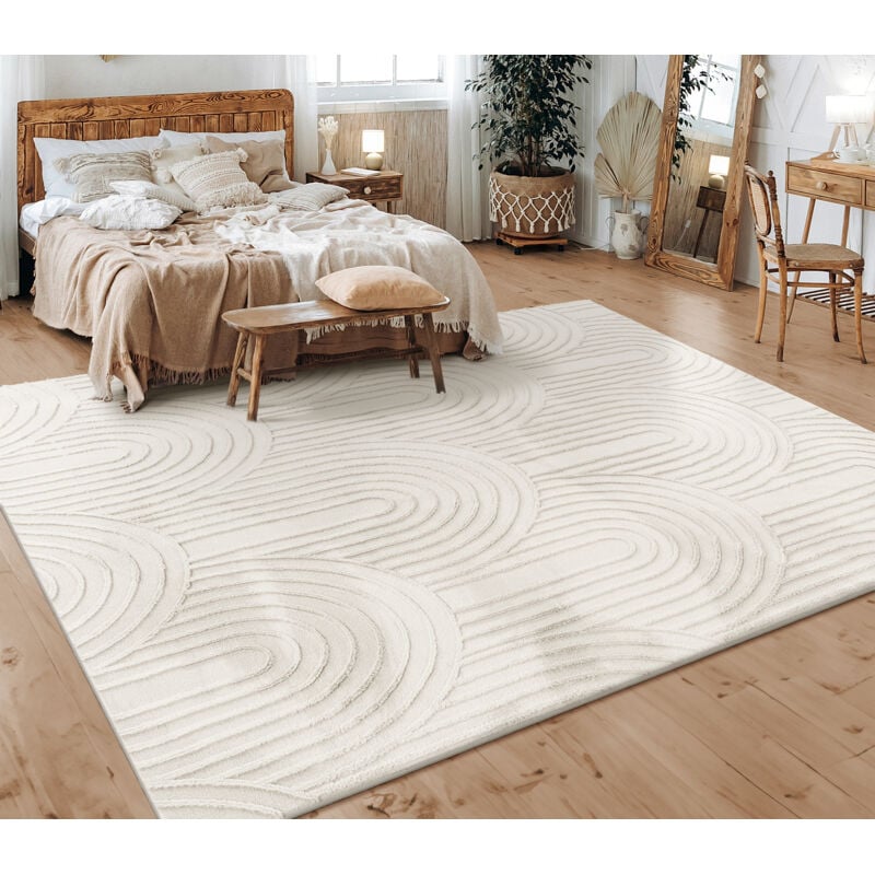 Paco Home Tapis Salon Chambre Adulte Poils Ras Scandinave Motif Boho Motif Geometrique 80x150 cm, Crème 4