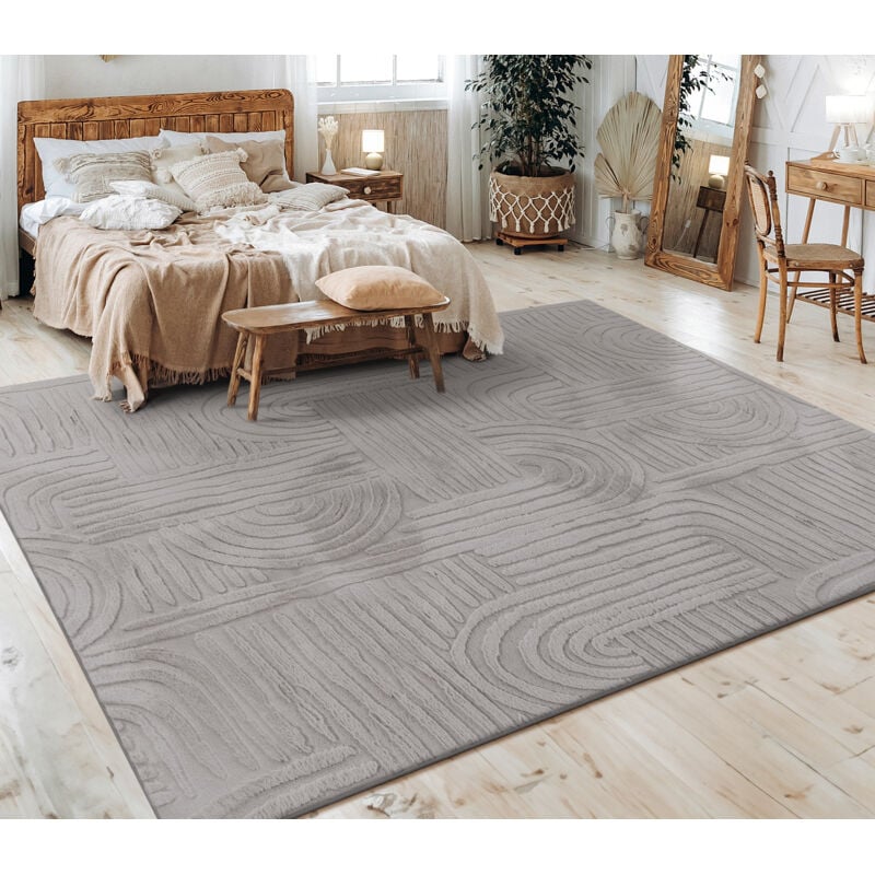 Tapis Salon Chambre Adulte Poils Ras Scandinave Motif Boho Motif Geometrique 120x160 cm, Gris 7 - Paco Home