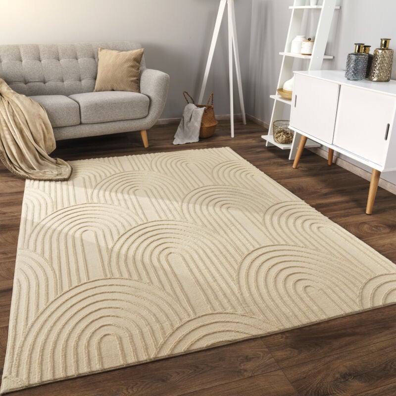 Tapis Salon Chambre Adulte Poils Ras Scandinave Motif Boho Motif Geometrique 200x280 cm, Beige 4 - Paco Home