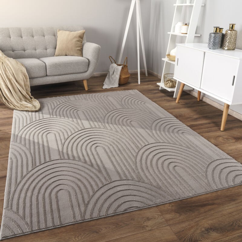 Tapis Salon Chambre Adulte Poils Ras Scandinave Motif Boho Motif Geometrique 160x220 cm, Gris 4 - Paco Home