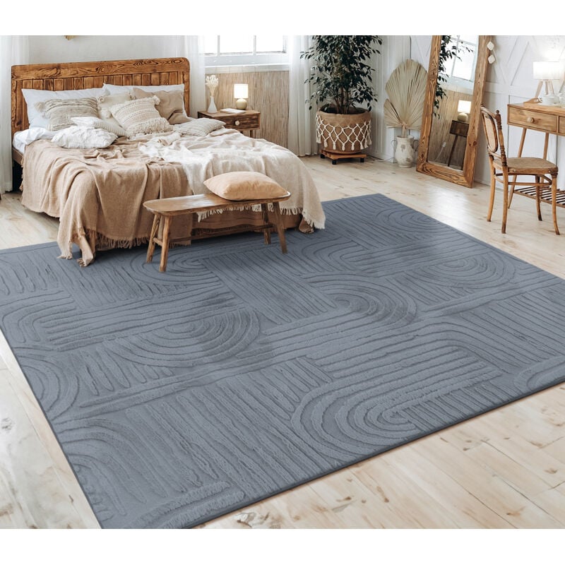 Paco Home - Tapis Salon Chambre Adulte Poils Ras Scandinave Motif Boho Motif Geometrique 120x160 cm, Anthracite 7