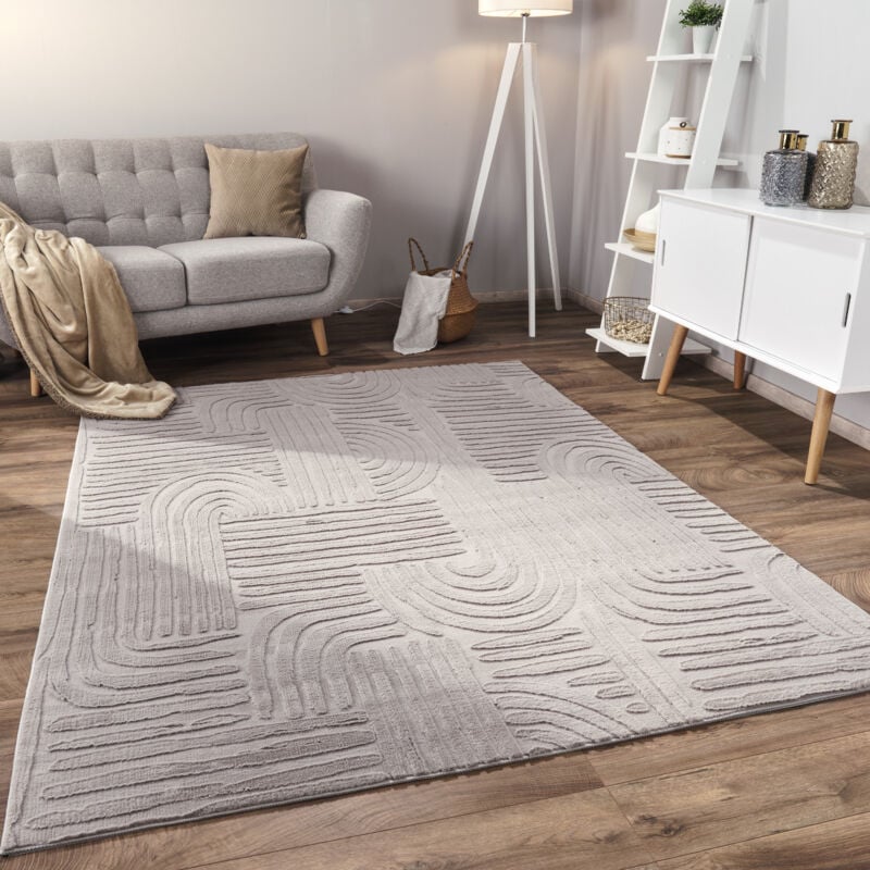 Tapis Salon Chambre Adulte Poils Ras Scandinave Motif Boho Motif Geometrique 240x340 cm, Gris 7 - Paco Home