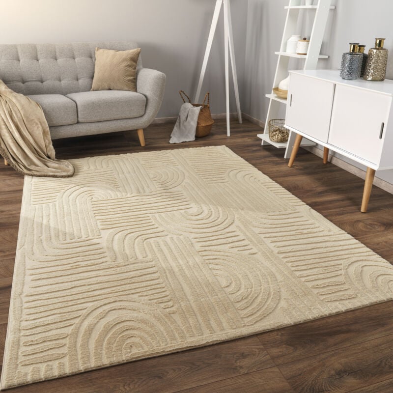 Tapis Salon Chambre Adulte Poils Ras Scandinave Motif Boho Motif Geometrique 240x340 cm, Beige 7 - Paco Home