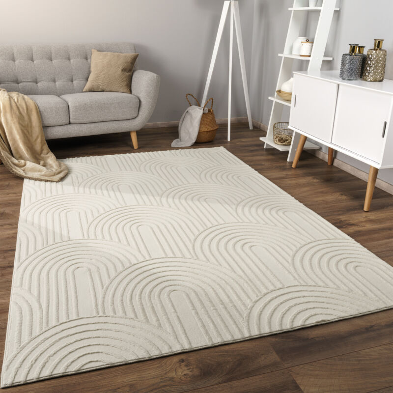 Paco Home Tapis Salon Chambre Adulte Poils Ras Scandinave Motif Boho Motif Geometrique 200x280 cm, Crème 4