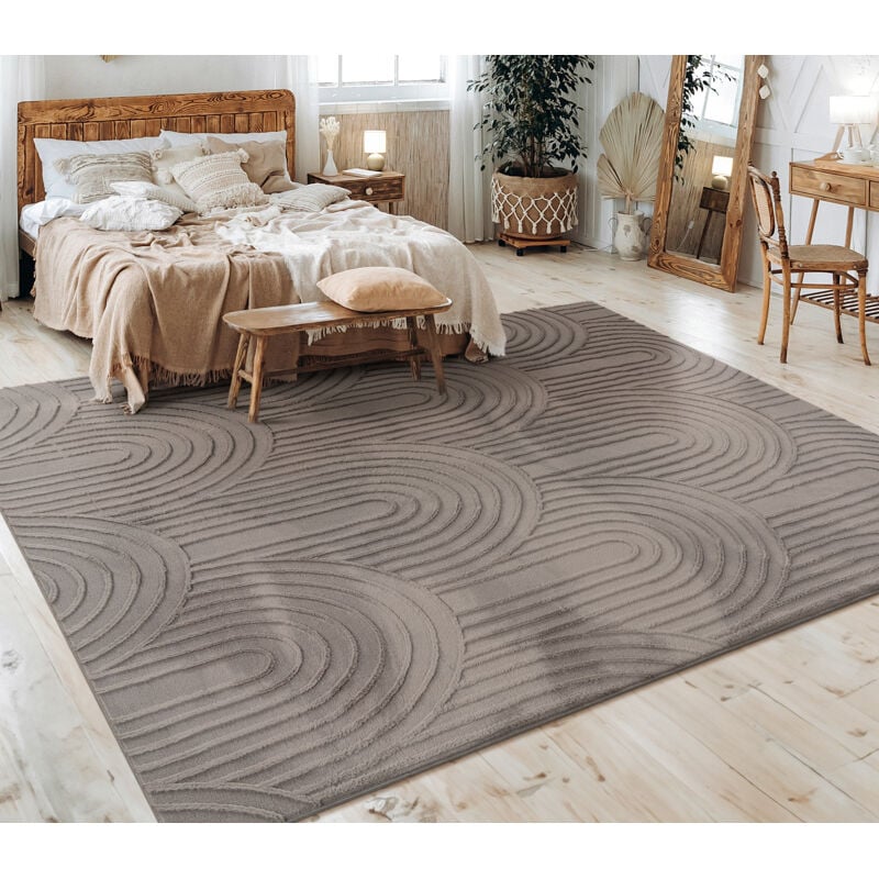 Tapis Salon Chambre Adulte Poils Ras Scandinave Motif Boho Motif Geometrique 120x160 cm, Gris 4 - Paco Home