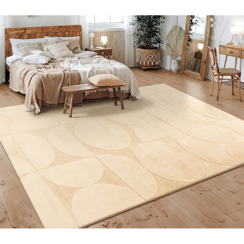 Tapis Salon Chambre Adulte Poils Ras Scandinave Motif Boho Motif Geometrique 80x150 cm, Beige 6 - Paco Home