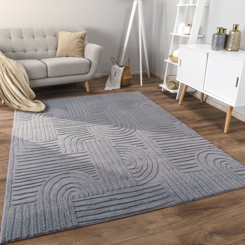 Paco Home Tapis Salon Chambre Adulte Poils Ras Scandinave Motif Boho Motif Geometrique 200x280 cm, Anthracite 7