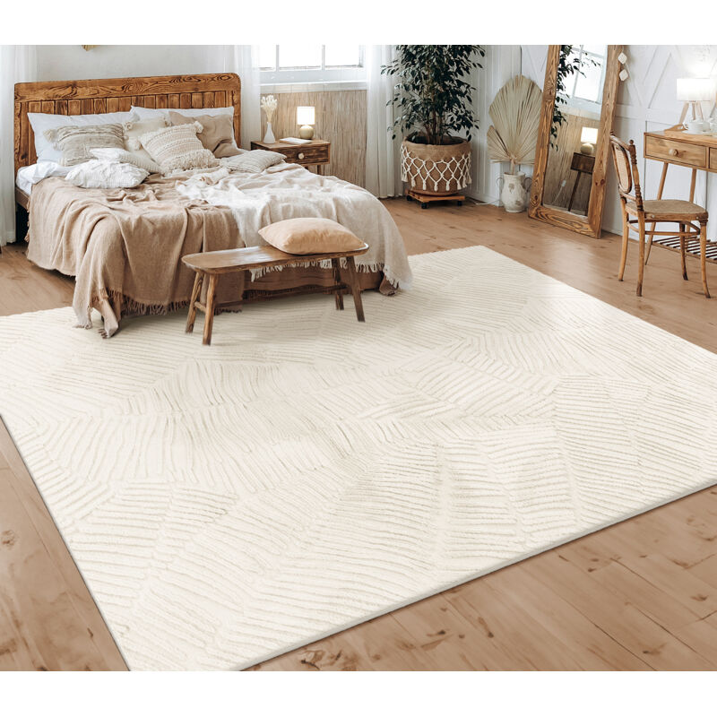 Tapis Salon Chambre Adulte Poils Ras Scandinave Motif Boho Motif Geometrique 80x150 cm, Crème 5 - Paco Home