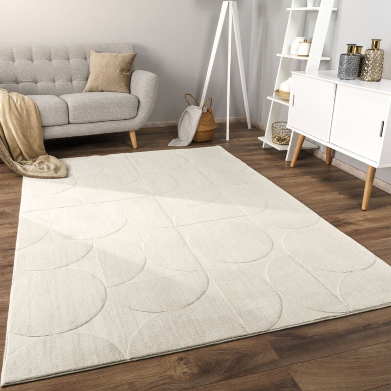 Tapis Salon Chambre Adulte Poils Ras Scandinave Motif Boho Motif Geometrique 240x340 cm, Crème 6 - Paco Home