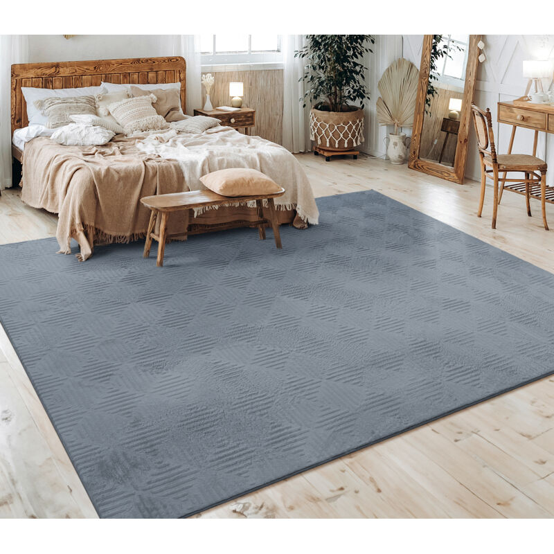 Tapis Salon Chambre Adulte Poils Ras Scandinave Motif Boho Motif Geometrique Anthracite, 120x160 cm - Paco Home