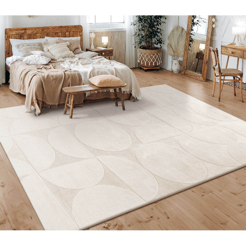 Paco Home – Tapis à poils ras 120x160 cm – Motif géométrique crème – 12-14 mm d'épaisseur – Certifié STANDARD 100 by OEKO-TEX®