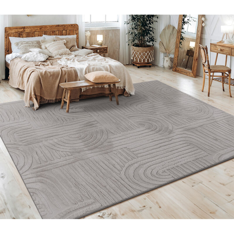 Paco Home - Tapis Salon Chambre Adulte Poils Ras Scandinave Motif Boho Motif Geometrique 80x150 cm, Gris 7