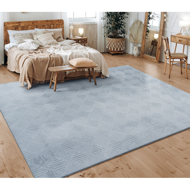Paco Home - Tapis Salon Chambre Adulte Poils Ras Scandinave Motif Boho Motif Geometrique Gris, 120x160 cm