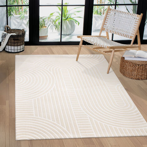 Paco Home Tapis Salon Chambre Adulte Poils Ras Uni Motif Scandinave Motif Geometrique 200x290 cm, Crème