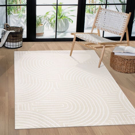 Paco Home Tapis Salon Chambre Adulte Poils Ras Uni Motif Scandinave Motif Geometrique 240x340 cm, Crème 2