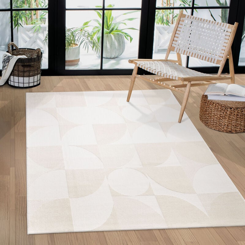 Tapis Salon Chambre Adulte Poils Ras Uni Motif Scandinave Motif Geometrique 160x220 cm, Crème 4 - Paco Home