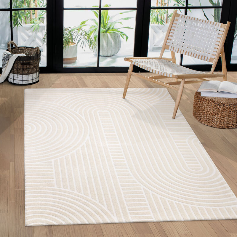 Tapis Salon Chambre Adulte Poils Ras Uni Motif Scandinave Motif Geometrique 160x220 cm, Crème - Paco Home