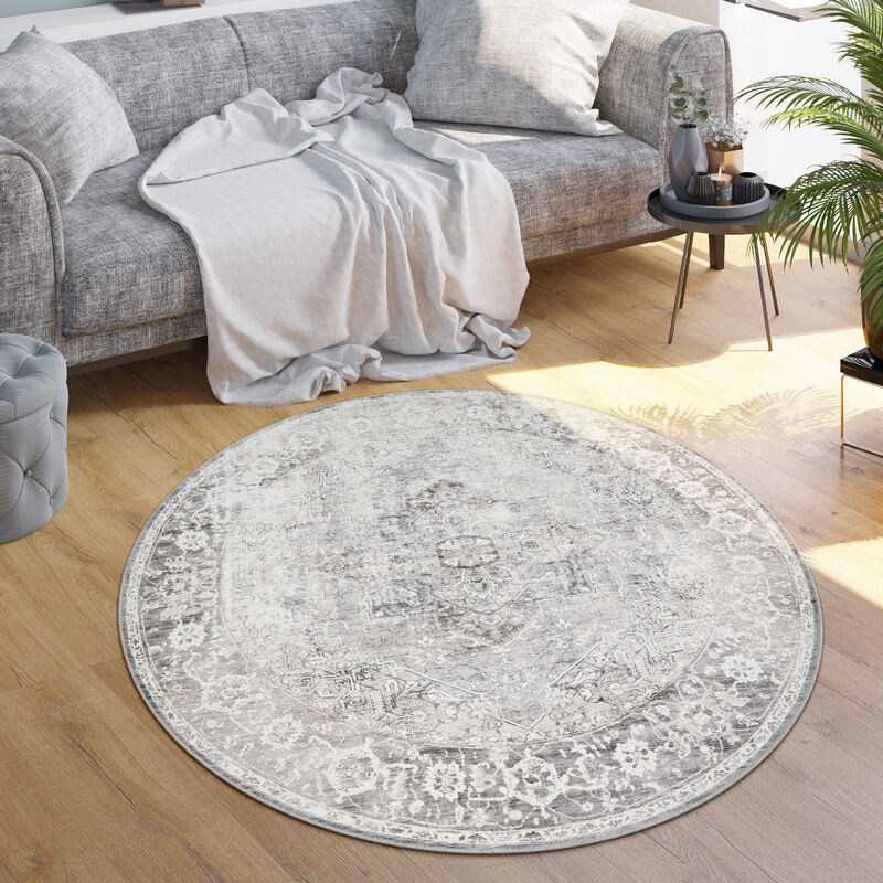 Paco Home - Tapis Salon Chambre Adulte Tissage Plat Moderne Oriental Marocain Vintage Lavable Beige, 120 cm rond