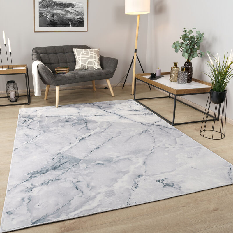 Tapis Salon Chambre Motif Abstrait Mamor Aspect Moderne Lavable Gris, 200x280 cm - Paco Home