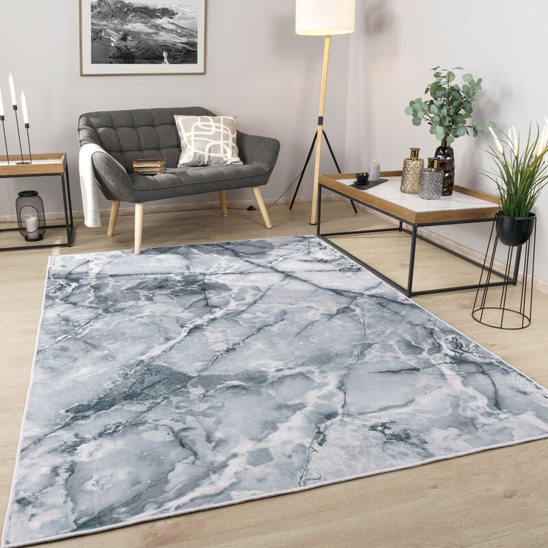 Paco Home - Tapis Salon Chambre Motif Abstrait Mamor Aspect Moderne Lavable 160x220 cm, Gris 2