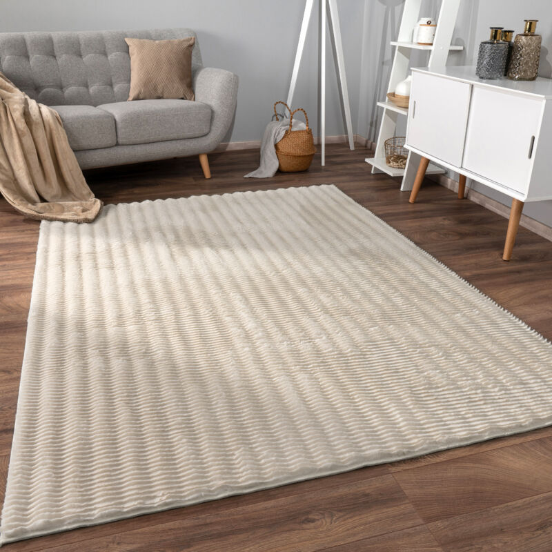 Tapis Bubble Salon Chambre Fourrure à poils longs Design géométrique 3D 120x160 cm, Crème - Paco Home