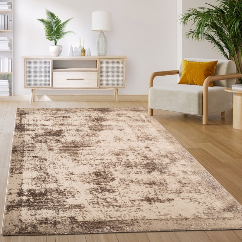 Paco Home - Tapis Salon Chambre Vintage Oriental Motif Abstrait Beige 80x150 cm