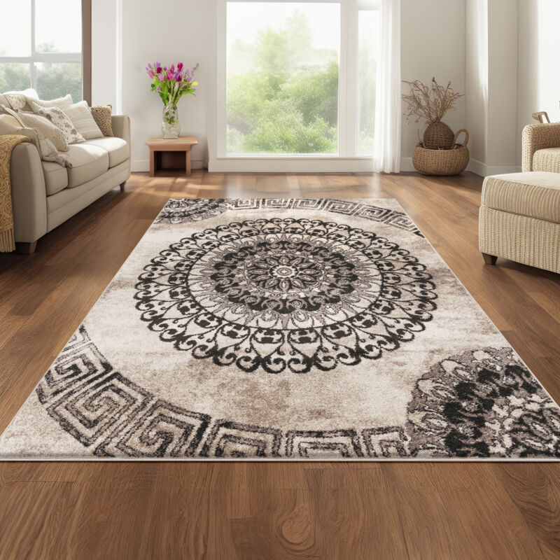 Tapis Salon Design Classique Poils Ras Avec Motif Oriental Et Aspect Marbré 160x230 cm, Marron - Paco Home