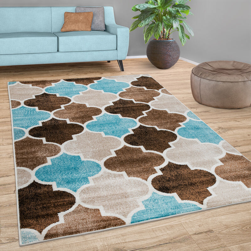 Paco Home Tapis Salon Motif Marocain Poils Ras Moderne En Beige Bleu Brun 160x220 cm