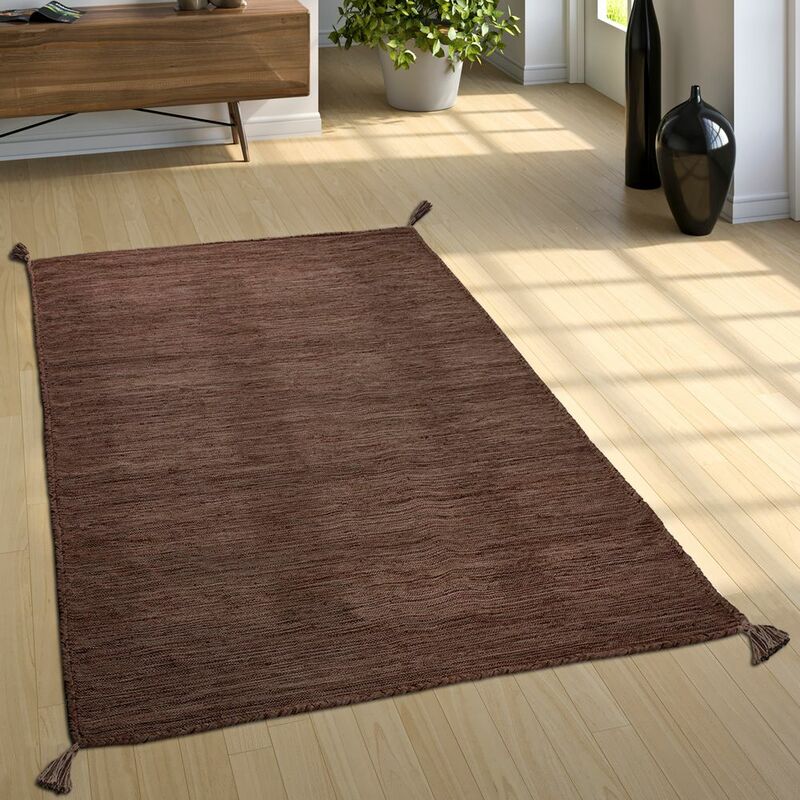 Paco Home Tapis Salon Nature Franges Moderne 100 % Coton Marron, 240x340 cm