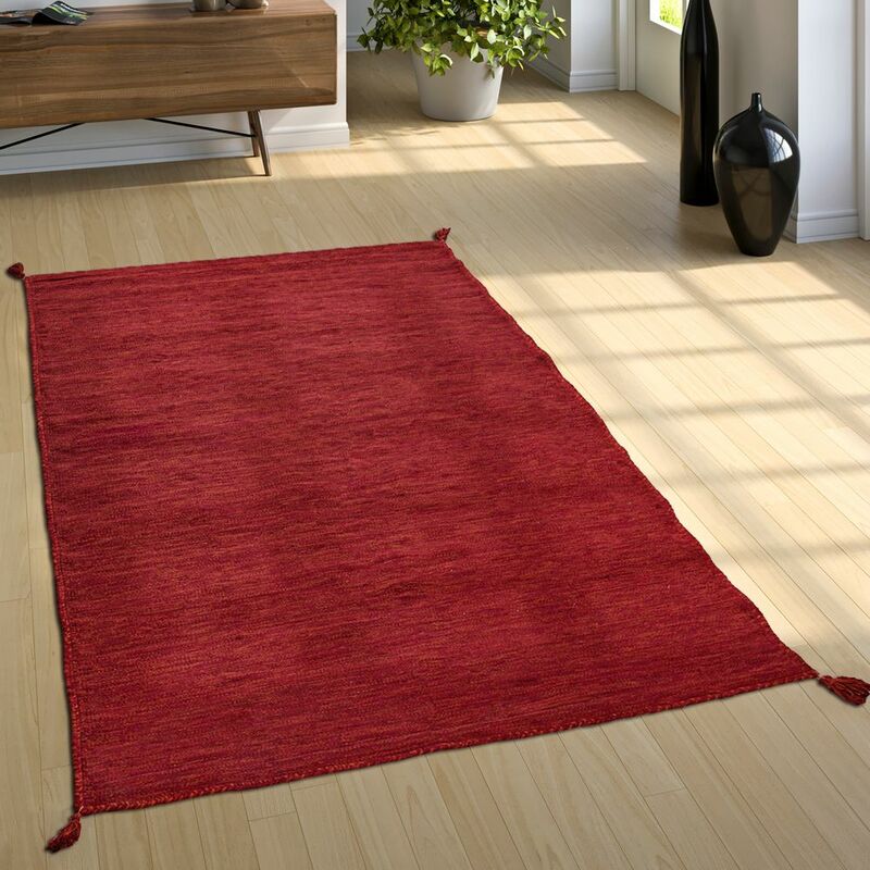 Paco Home - Tapis Salon Nature Franges Moderne 100 % Coton 80x150 cm, Rouge
