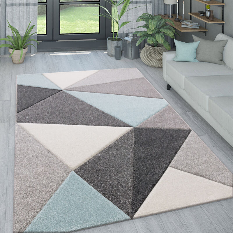 Paco Home - Tapis Salon Pastel Losanges Triangles Zigzags 160x230 cm, Turquoise