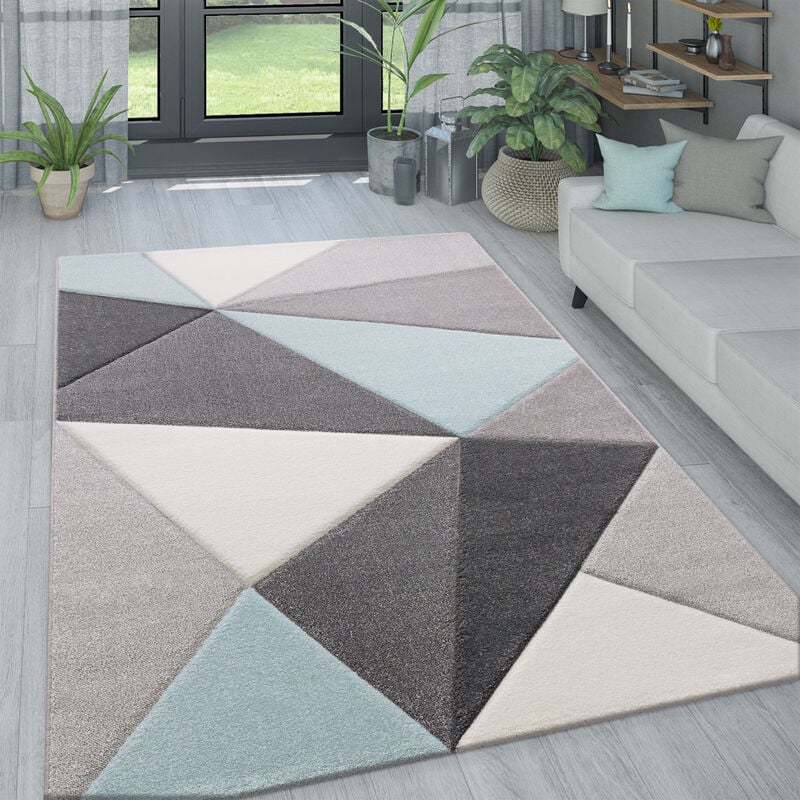 Paco Home Tapis Salon Pastel Losanges Triangles Zigzags 80x150 cm, Turquoise