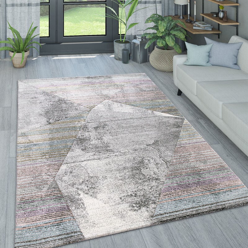 Paco Home - Tapis Salon Pastel Losanges Triangles Zigzags 80x150 cm, Multicolore