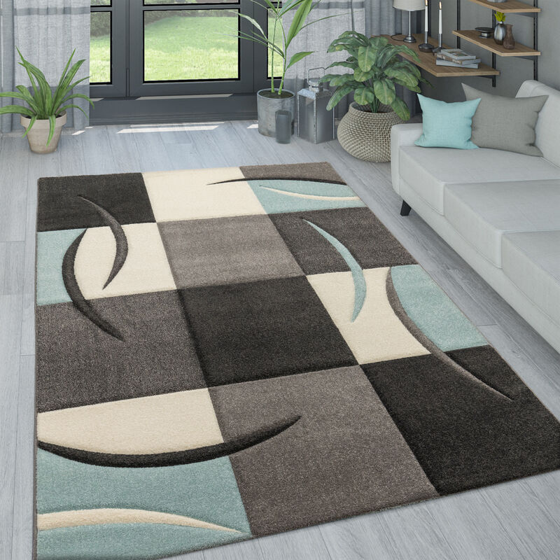Paco Home - Tapis Salon Pastel Moderne Carreaux Effet 3D 120x170 cm, Turquoise