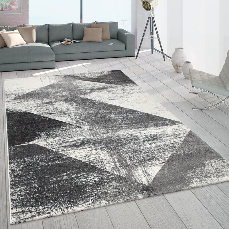 Tapis Salon Poils Ras Tapis Vintage Pastel Abstrait Moderne Gris Blanc Cassé 120x170 cm - Paco Home